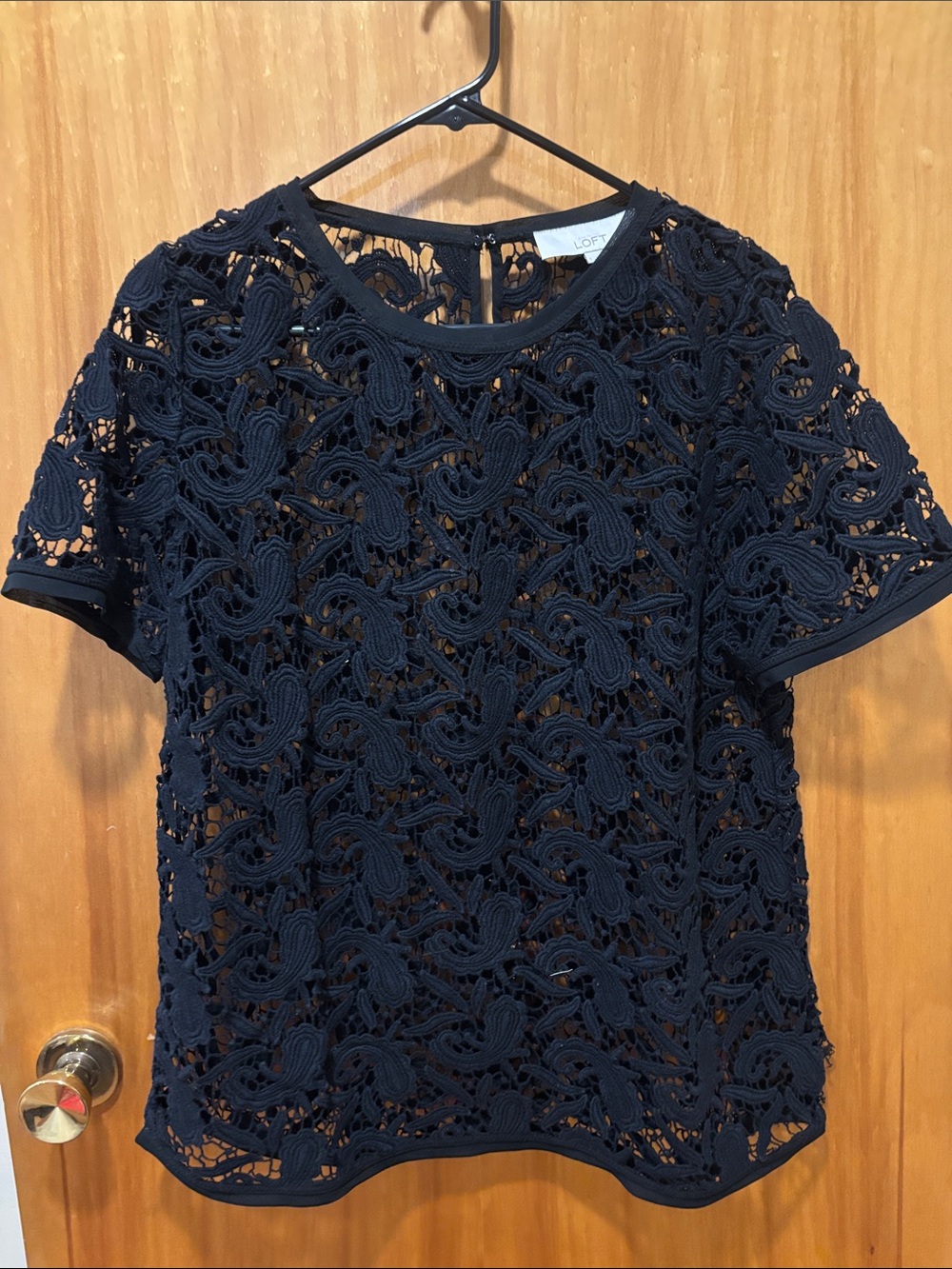 LOFT Navy Crochet Lace Short Sleeve Top